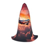 ETASUIOL Airplane Sunsets Sky Print Hooded Cloak For Halloween,Wizard Vampire Grim Reaper Costumes,Renaissance Style