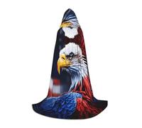 ETASUIOL American Bald Eagle Print Hooded Cloak For Halloween,Wizard Vampire Grim Reaper Costumes,Renaissance Style