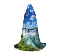 ETASUIOL American Falls Print Hooded Cloak For Halloween,Wizard Vampire Grim Reaper Costumes,Renaissance Style