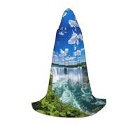 ETASUIOL American Falls Print Hooded Cloak For Halloween,Wizard Vampire Grim Reaper Costumes,Renaissance Style