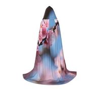 ETASUIOL Beautiful Cherry Blossoms Print Hooded Cloak For Halloween,Wizard Vampire Grim Reaper Costumes,Renaissance Style