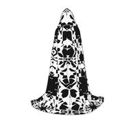 ETASUIOL Black And White Pattern Print Hooded Cloak For Halloween,Wizard Vampire Grim Reaper Costumes,Renaissance Style