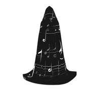 ETASUIOL Black Music Notes Print Hooded Cloak For Halloween,Wizard Vampire Grim Reaper Costumes,Renaissance Style