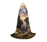 ETASUIOL Coast Kauai Mountain Cliff Print Hooded Cloak For Halloween,Wizard Vampire Grim Reaper Costumes,Renaissance Style