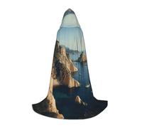 ETASUIOL Coast Kauai Mountain Cliff Print Hooded Cloak For Halloween,Wizard Vampire Grim Reaper Costumes,Renaissance Style