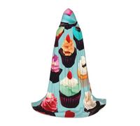 ETASUIOL Colorful Cupcakes Print Hooded Cloak For Halloween,Wizard Vampire Grim Reaper Costumes,Renaissance Style
