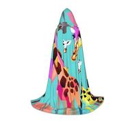 ETASUIOL Colorful Giraffe Fans Lovers Print Hooded Cloak For Halloween,Wizard Vampire Grim Reaper Costumes,Renaissance Style