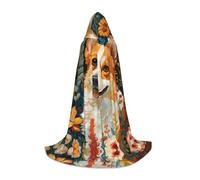 ETASUIOL Corgi Floral Flowers Spring Garden Print Hooded Cloak For Halloween,Wizard Vampire Grim Reaper Costumes,Renaissance Style