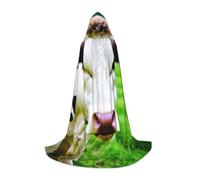 ETASUIOL Cow Patterns Print Hooded Cloak For Halloween,Wizard Vampire Grim Reaper Costumes,Renaissance Style