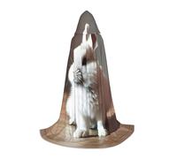 ETASUIOL Cry White Rabbit Print Hooded Cloak For Halloween,Wizard Vampire Grim Reaper Costumes,Renaissance Style