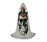 ETASUIOL Cute Cactus And Skull Of Bull Print Hooded Cloak For Halloween,Wizard Vampire Grim Reaper Costumes,Renaissance Style