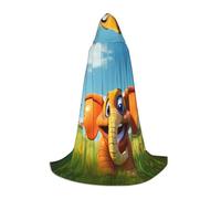 ETASUIOL Cute Cartoon Elephant Print Hooded Cloak For Halloween,Wizard Vampire Grim Reaper Costumes,Renaissance Style