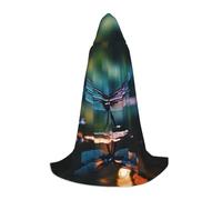 ETASUIOL Dragonfly Black Print Hooded Cloak For Halloween,Wizard Vampire Grim Reaper Costumes,Renaissance Style