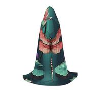 ETASUIOL Dragonfly With Water Lily Print Hooded Cloak For Halloween,Wizard Vampire Grim Reaper Costumes,Renaissance Style