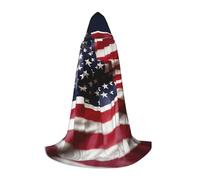 ETASUIOL Firefighter American Flag Print Hooded Cloak For Halloween,Wizard Vampire Grim Reaper Costumes,Renaissance Style