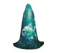 ETASUIOL Fish Art Print Hooded Cloak For Halloween,Wizard Vampire Grim Reaper Costumes,Renaissance Style