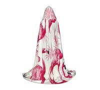 ETASUIOL Flamingos On White Print Hooded Cloak For Halloween,Wizard Vampire Grim Reaper Costumes,Renaissance Style