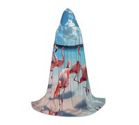 ETASUIOL Flock Of Red Flamingos On The Beach Print Hooded Cloak For Halloween,Wizard Vampire Grim Reaper Costumes,Renaissance Style