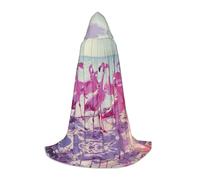 ETASUIOL Flock Of Red Flamingos On The Beach Print Hooded Cloak For Halloween,Wizard Vampire Grim Reaper Costumes,Renaissance Style