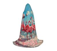 ETASUIOL Flock Of Red Flamingos On The Beach Print Hooded Cloak For Halloween,Wizard Vampire Grim Reaper Costumes,Renaissance Style
