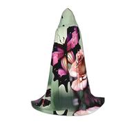 ETASUIOL Flower Rose Butterfly Print Hooded Cloak For Halloween,Wizard Vampire Grim Reaper Costumes,Renaissance Style