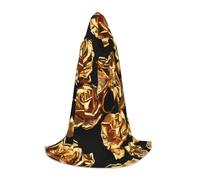 ETASUIOL Gold Rose Pattern Print Hooded Cloak For Halloween,Wizard Vampire Grim Reaper Costumes,Renaissance Style