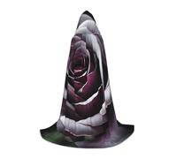 ETASUIOL Gothic Rose Flower Print Hooded Cloak For Halloween,Wizard Vampire Grim Reaper Costumes,Renaissance Style