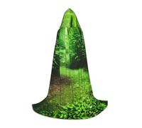ETASUIOL Green Nature Print Hooded Cloak For Halloween,Wizard Vampire Grim Reaper Costumes,Renaissance Style