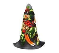 ETASUIOL Healthy Food Print Hooded Cloak For Halloween,Wizard Vampire Grim Reaper Costumes,Renaissance Style