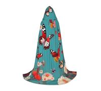 ETASUIOL Hen Flying Butterflies Among Flowers Print Hooded Cloak For Halloween,Wizard Vampire Grim Reaper Costumes,Renaissance Style