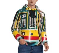 ETASUIOL Lisbon Tram Print Stylish Men'S Hoodie,Comfortable And Stretchy,Suitable For Spring,Autumn And Winter Black