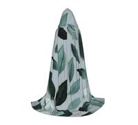 ETASUIOL Mint Gray Leaf Print Hooded Cloak For Halloween,Wizard Vampire Grim Reaper Costumes,Renaissance Style