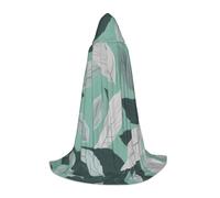 ETASUIOL Mint Gray Leaves Print Hooded Cloak For Halloween,Wizard Vampire Grim Reaper Costumes,Renaissance Style