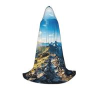 ETASUIOL Mountain At Sunrise Print Hooded Cloak For Halloween,Wizard Vampire Grim Reaper Costumes,Renaissance Style