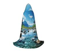 ETASUIOL Norway Fjord Nature Cape Print Hooded Cloak For Halloween,Wizard Vampire Grim Reaper Costumes,Renaissance Style