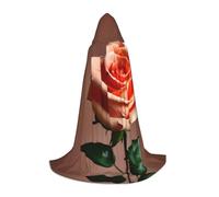 ETASUIOL Orange Red Rose Print Hooded Cloak For Halloween,Wizard Vampire Grim Reaper Costumes,Renaissance Style