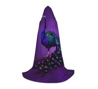 ETASUIOL Purple Peacock Pattern Print Hooded Cloak For Halloween,Wizard Vampire Grim Reaper Costumes,Renaissance Style