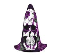 ETASUIOL Purple Rose Skeleton Print Hooded Cloak For Halloween,Wizard Vampire Grim Reaper Costumes,Renaissance Style