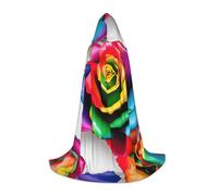 ETASUIOL Rainbow Rose Flower Print Hooded Cloak For Halloween,Wizard Vampire Grim Reaper Costumes,Renaissance Style