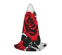 ETASUIOL Red Rose Print Hooded Cloak For Halloween,Wizard Vampire Grim Reaper Costumes,Renaissance Style