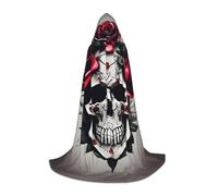 ETASUIOL Red Rose Skull Print Hooded Cloak For Halloween,Wizard Vampire Grim Reaper Costumes,Renaissance Style