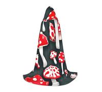 ETASUIOL Red White Mushroom Print Hooded Cloak For Halloween,Wizard Vampire Grim Reaper Costumes,Renaissance Style