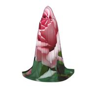 ETASUIOL Rose Blossom Print Hooded Cloak For Halloween,Wizard Vampire Grim Reaper Costumes,Renaissance Style