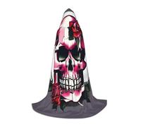 ETASUIOL Rose Skull Print Hooded Cloak For Halloween,Wizard Vampire Grim Reaper Costumes,Renaissance Style