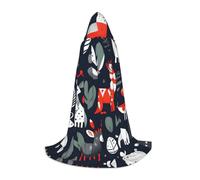 ETASUIOL Scandinavian Animals Print Hooded Cloak For Halloween,Wizard Vampire Grim Reaper Costumes,Renaissance Style