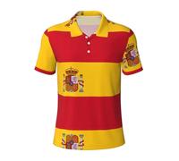 ETASUIOL Spanish Flag Print Men's Polo Shirts,Short Sleeve Casual Golf Shirts,Soft Breathable Polyester Fabric Black