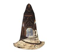 ETASUIOL Stall Barn Door Print Hooded Cloak For Halloween,Wizard Vampire Grim Reaper Costumes,Renaissance Style