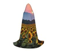 ETASUIOL Sunflower Sun Print Hooded Cloak For Halloween,Wizard Vampire Grim Reaper Costumes,Renaissance Style