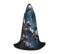 ETASUIOL Teal Barn Door Floral Print Hooded Cloak For Halloween,Wizard Vampire Grim Reaper Costumes,Renaissance Style