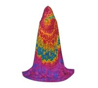 ETASUIOL Tie Dye Hippies Print Hooded Cloak For Halloween,Wizard Vampire Grim Reaper Costumes,Renaissance Style